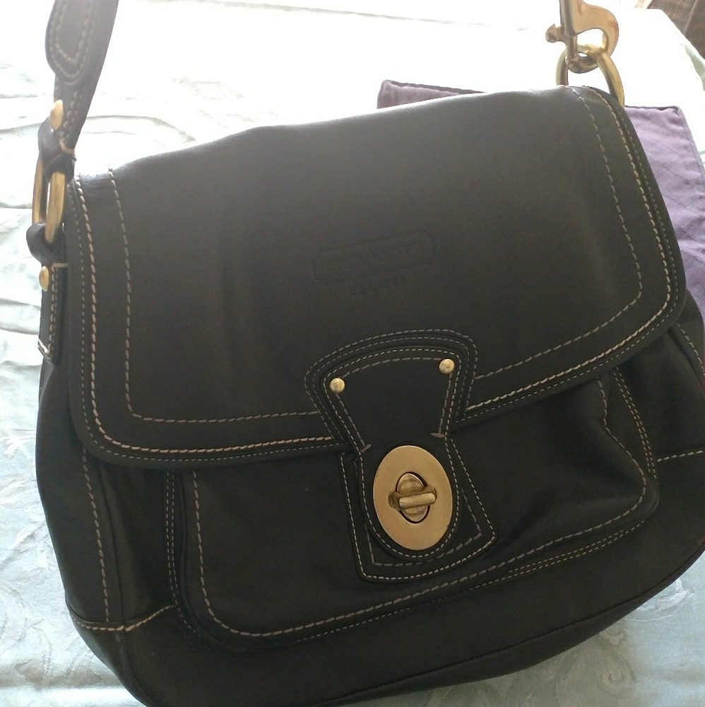 Coach black leather handbag